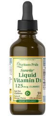 Жидкий Витамин D3, Liquid Vitamin D3, Puritan's pride, 5000 IU, 59 мл - фото