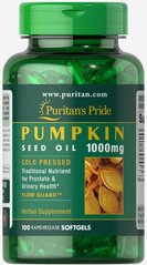 Гарбузова олія, Pumpkin Seed Oil, Puritan's Pride, 1000 мг, 100 капсул - фото