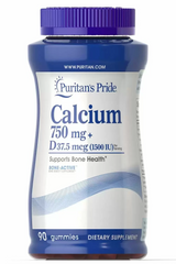 Кальций плюс витамин D3, Calcium + Vitamin D, Puritan's Pride, 750 мг/37,5 мкг (1500 МЕ), 90 жевательных конфет - фото