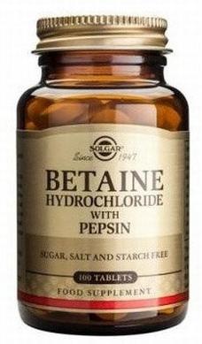 Бетаина гидрохлорид+пепсин, Solgar, 100 таблеток - фото
