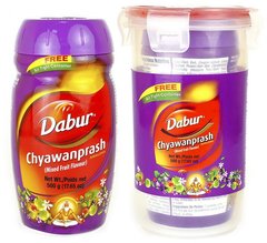 Диетическая добавка Чаванпраш, Chywanprash, Dabur, вкус фруктовый микс, 500 г + контейнер - фото