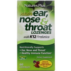 Ухо, Горло, Нос, Ear, Nose & Throat, Nature's Plus, для взрослых, вкус вишни, 60 таблеток для рассасывания - фото