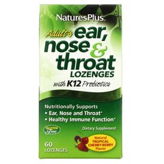 Ухо, Горло, Нос, Ear, Nose & Throat, Nature's Plus, для взрослых, вкус вишни, 60 таблеток для рассасывания - фото