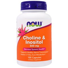 Холін і інозитол, Choline Inositol, Now Foods, 500 мг, 100 капсул - фото