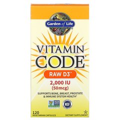Витамин Д3, Vitamin Code Raw D3, Garden of Life, 2000 МЕ, 120 капсул - фото