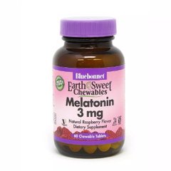 Мелатонін, Melatonin, Bluebonnet Nutrition, EarthSweet, малиновий смак, 3 мг, 60 жувальних таблеток - фото