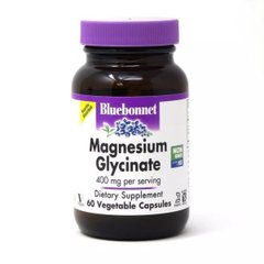Магний Глицинат, 400 Мг, Magnesium Glycinate, Bluebonnet Nutrition, 60 вегетарианских капсул - фото