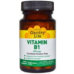 Витамин В1 (тиамин), Vitamin B1, Country Life, 100 мг, 100 таблеток - фото