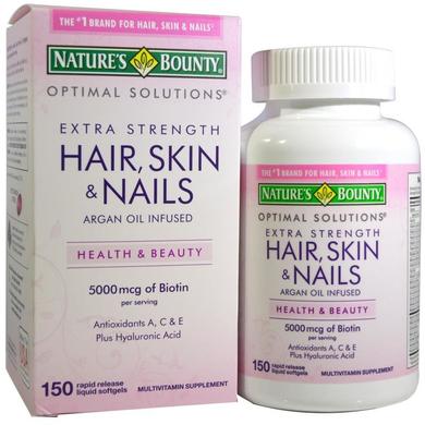Витамины для волос, ногтей и кожи, Hair, Skin & Nails, Nature's Bounty, Optimal Solutions, 150 капсул - фото