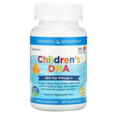 Рыбий жир для детей, Children's DHA, Nordic Naturals, клубника, 250 мг, 180 капсул - фото