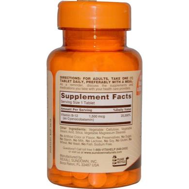 Витамин В12, Sundown Naturals, 1500 мкг, 60 таблеток - фото