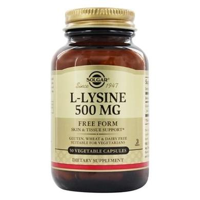 Лізин, L-Lysine, Solgar, 500 мг, 50 капсул - фото