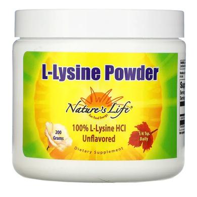 L-лізин, L-Lysine Powder, Unflavored, Nature's Life, 200 г - фото