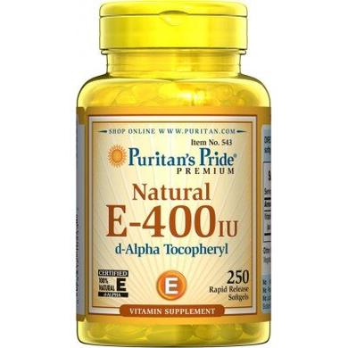 Витамин Е, Vitamin E, Puritan's Pride, 400 МЕ, 250 гелевых капсул - фото