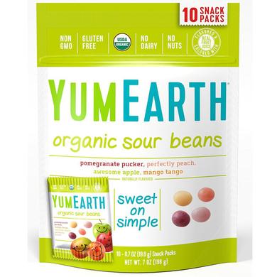 Жевательные конфеты, Sour Beans, YumEarth, кислые, ассорти, органик, 10 пакетиков по 19.8 г - фото