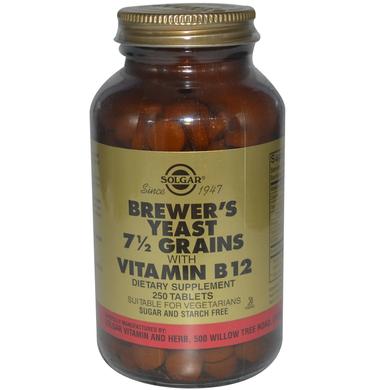 Пивні дріжджі з вітаміном B12, Brewer's Yeast, Solgar, 250 таблеток - фото