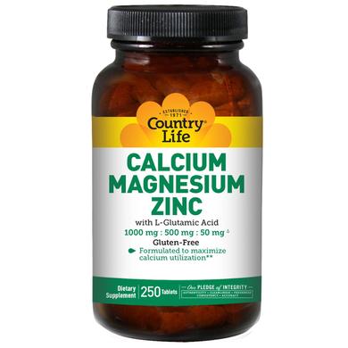 Кальцій-магній-цинк, Calcium Magnesium Zinc, Country Life, 250 таблеток - фото