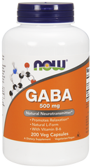 ГАМК природный успокаивающий эффект, GABA, Now Foods, 500 мг, 200 капсул - фото