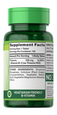 Тиамин, B-1, 100 мг, Nature's Truth, 100 таблеток - фото