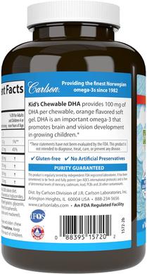 Рыбий жир для детей, Kids Chewable DHA, Carlson Labs, апельсин, 100 мг, 180 гелевых капсул - фото