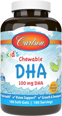 Риб'ячий жир для дітей, Kids Chewable DHA, Carlson Labs, апельсин, 100 мг, 180 гелевих капсул - фото