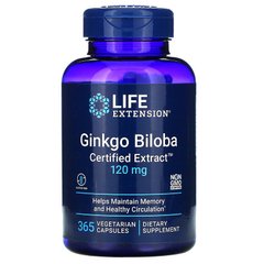 Гинкго Билоба, Ginkgo Biloba, Life Extension, сертифицированный экстракт, 120 мг, 365 капсул - фото