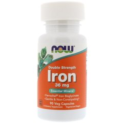 Железо, Iron, Now Foods, 36 мг, 90 капсул - фото