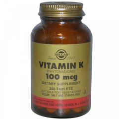 Витамин К, Solgar, 100 мкг, 250 таблеток - фото