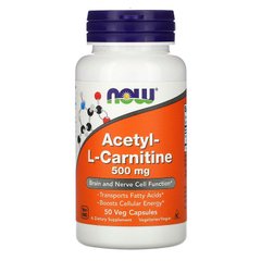 Now Foods, ацетил-L-карнітин, 500 мг, 50 вегетаріанських капсул (NOW-00075) - фото