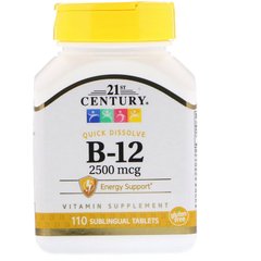 Витамин В12, Vitamin B-12, 21st Century, 2500 мкг, 110 таблеток - фото