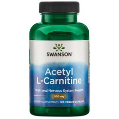 Ацетил Л-карнітин, Acetyl L-Carnitine, Swanson, 500 мг, 100 вегетаріанських капсул - фото