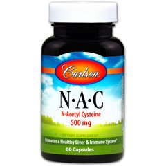 Ацетилцистеин АЦЦ, N·A·C, Carlson Labs, 500 мг, 60 капcул - фото