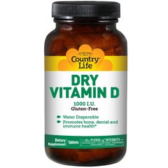 Вітамін Д, Dry Vitamin D, Country Life, 1000 МО, 100 таблеток - фото