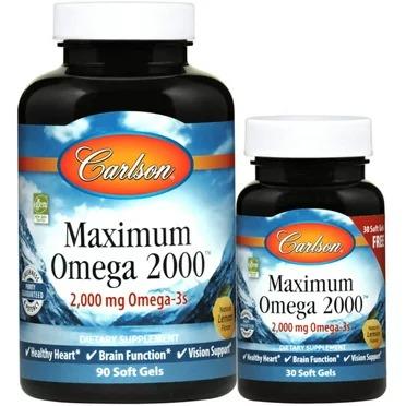 Максимум Омега, Maximum Omega, Carlson Labs, 2000 мг, 90+30 капсул - фото