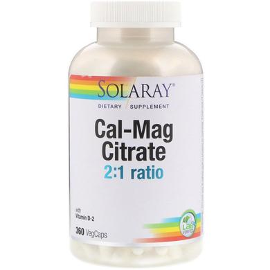 Кальций и магний + витамин Д, Cal-Mag Citrate 2:1, Solaray, 360 капсул - фото