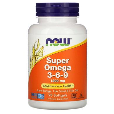 Супер омега 3 6 9, Super Omega 3-6-9, Now Foods, 1200 мг, 90 капсул - фото