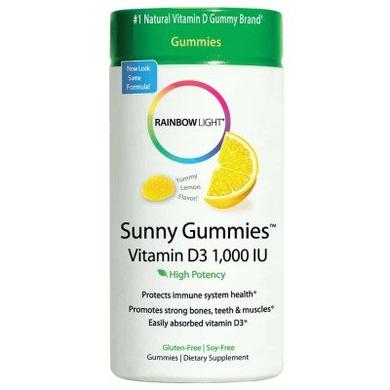 Вітамін Д3, Gummies Vitamin D3, Rainbow Light, смак лимона, 1000 МО, 50 таблеток - фото