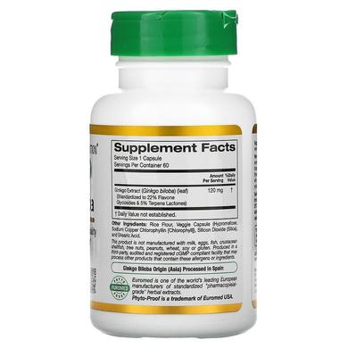 Гинкго Билоба, Gingko Biloba, California Gold Nutrition, EuroHerbs, 120 мг, 60 капсул - фото