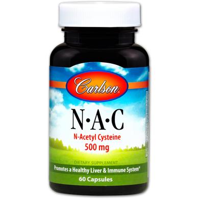 Ацетилцистеїн АЦЦ, N·A·C, Carlson Labs, 500 мг, 60 капcул - фото