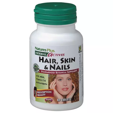Вітаміни для волосся, шкіри, нігтів, Hair, Skin & Nails, Nature's Plus, Herbal Actives, 60 таблеток - фото