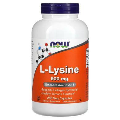 Лізин, L-Lysine, Now Foods, 500 мг, 250 капсул - фото