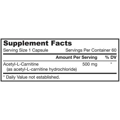 Ацетил карнітин, Acetyl L-Carnitine, Jarrow Formulas, 500 мг, 60 капсул - фото
