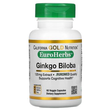 Гинкго Билоба, Gingko Biloba, California Gold Nutrition, EuroHerbs, 120 мг, 60 капсул - фото