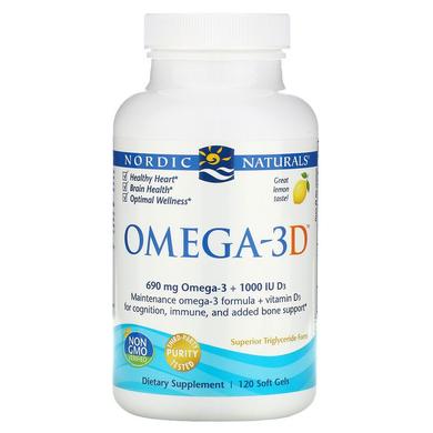 Рыбий жир омега-Д3 (лимон), Omega-3D, Nordic Naturals, 1000 мг, 120 капсул - фото