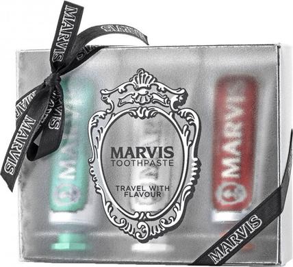 Подарочный набор с зубными пастами трех вкусов (Классическая, Отбеливающая, Корица), Travel With Flavour, Marvis - фото
