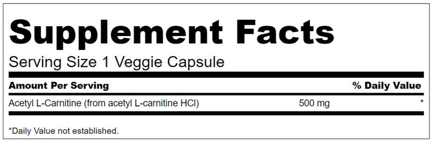Ацетил Л-карнитин, Acetyl L-Carnitine, Swanson, 500 мг, 100 вегетарианских капсул - фото