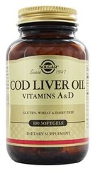 Витамин А и Д из печени норвежской трески, Vitamin А and D Cod Liver Oil, Solgar, 100 капсул - фото