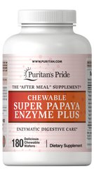 Ензими папайї, Chewable Super Papaya Enzyme Plus, Puritan's Pride, 180 жувальних таблеток - фото