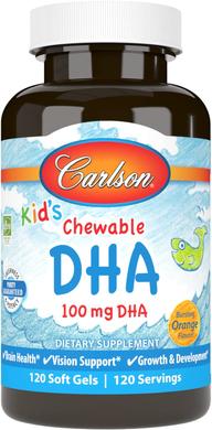 Рыбий жир для детей, Kids Chewable DHA, Carlson Labs, апельсин, 120 капсул - фото