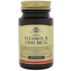 Витамин А, Dry Vitamin A, Solgar, 1500 мкг, 100 таблеток - фото
